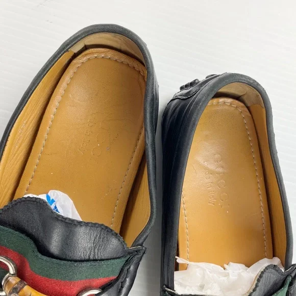 Gucci Black Leather Horsebit Driver Web Loafers Shoes - Picture 3 of 8